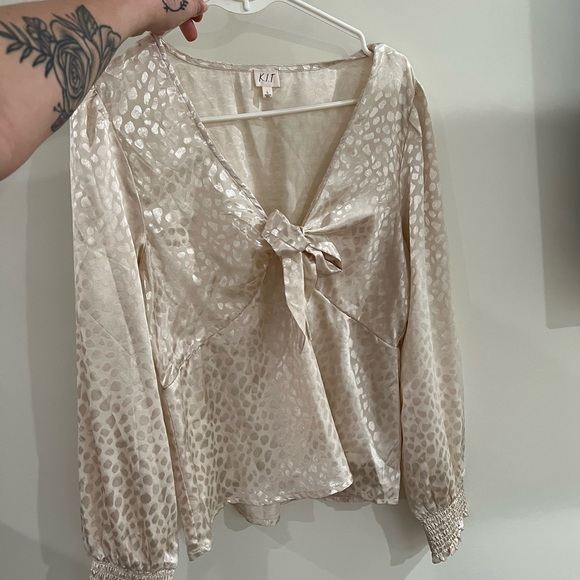 K.I.T long sleeve dress top / blouse - pink champagne shiny cheetah print! - Picture 5 of 5